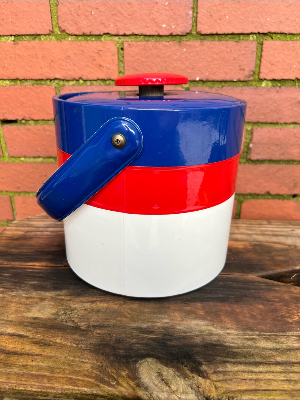 Vintage 1960s MCM Red White & Blue Vinyl Ice Bucket